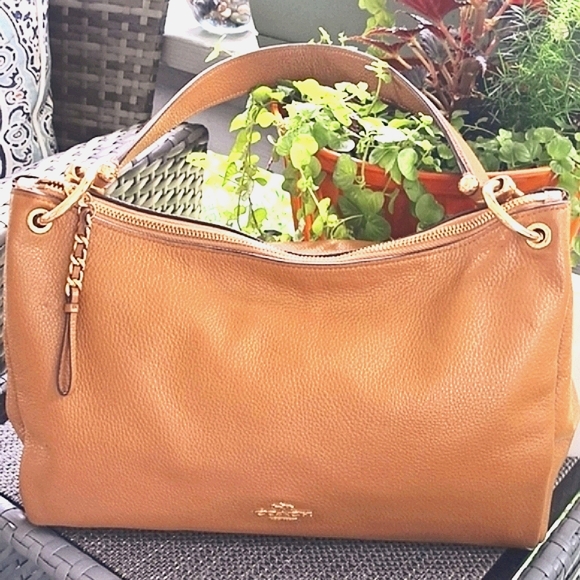 COACH Mia SaddleTan Soft Leather Shoulder Bag with Beautiful Gold Hardware EC - Picture 2 of 10